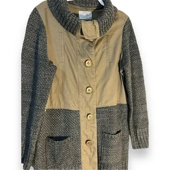 Ruff Hewn Grey Multi-Fabric, Woven Canvas/Sweater Jacket, Brown/Gray, Size L - Picture 3 of 7